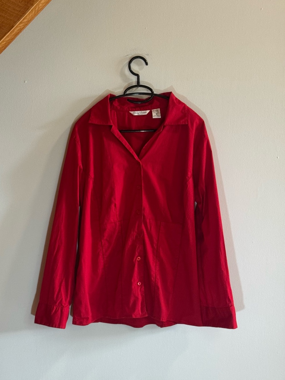 Quizz Woman Red Button Front Blouse Size L Cotton